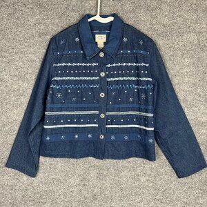Koret City Blues Women's Denim Jacket with‎ Snowflake Embellishments SZ L
